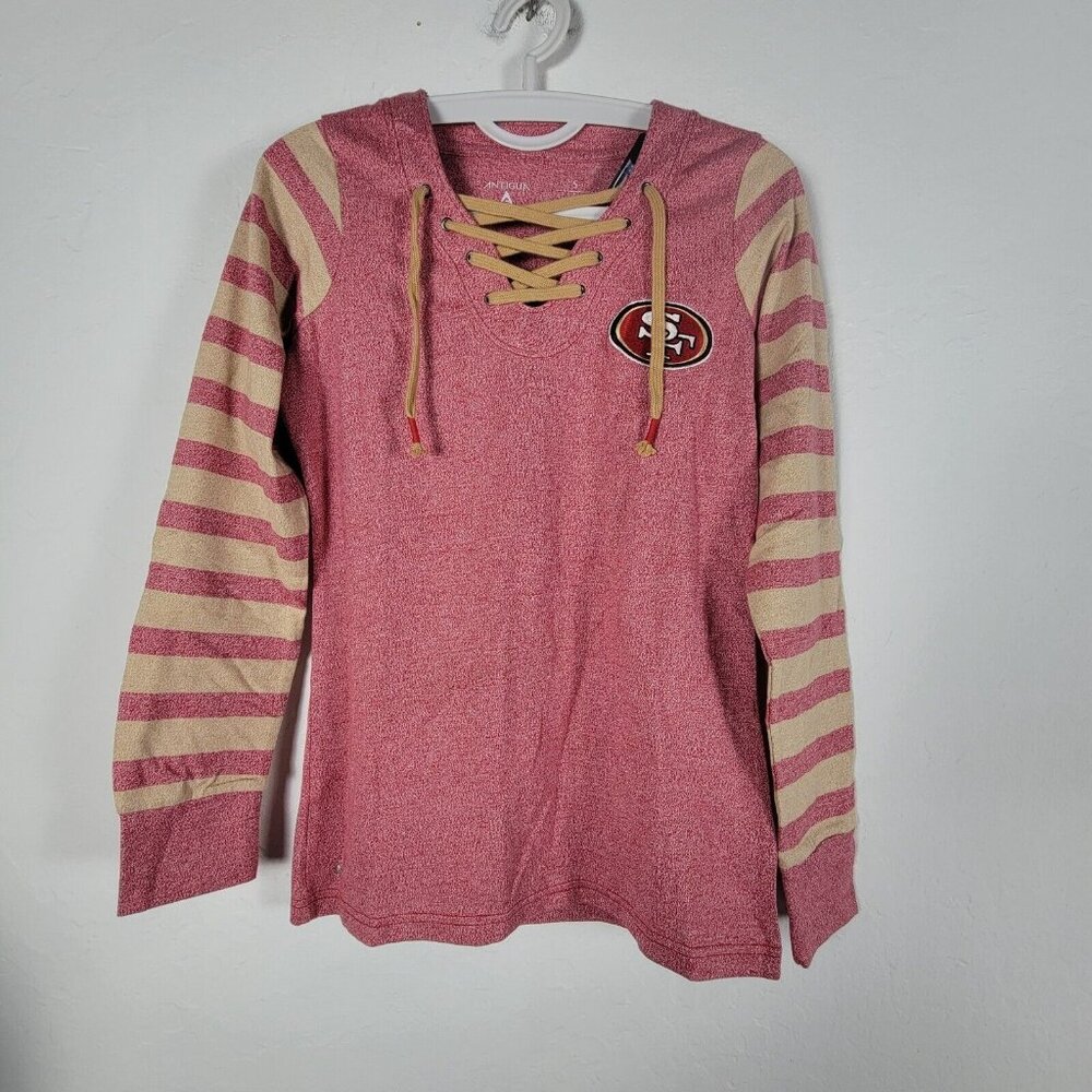 Antigua Womens Scarlet San Francisco 49ers Rumble Lace-Up Sweatshirt Small New